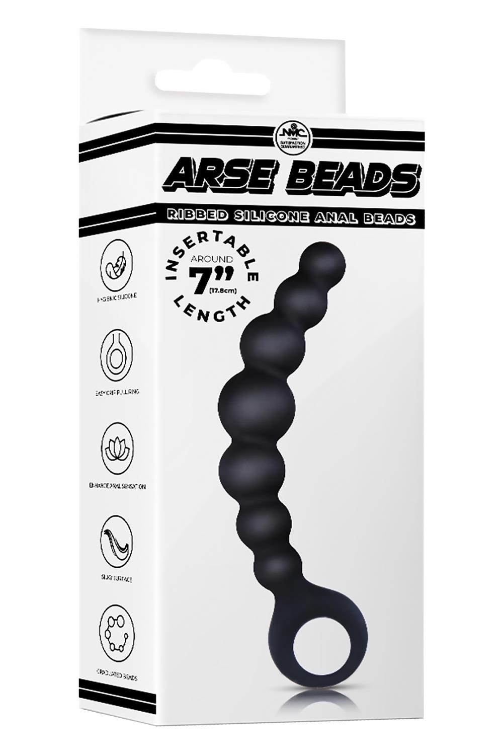 NMC 7 INCH RIBBED SILICONE ANAL BEADS BLACK