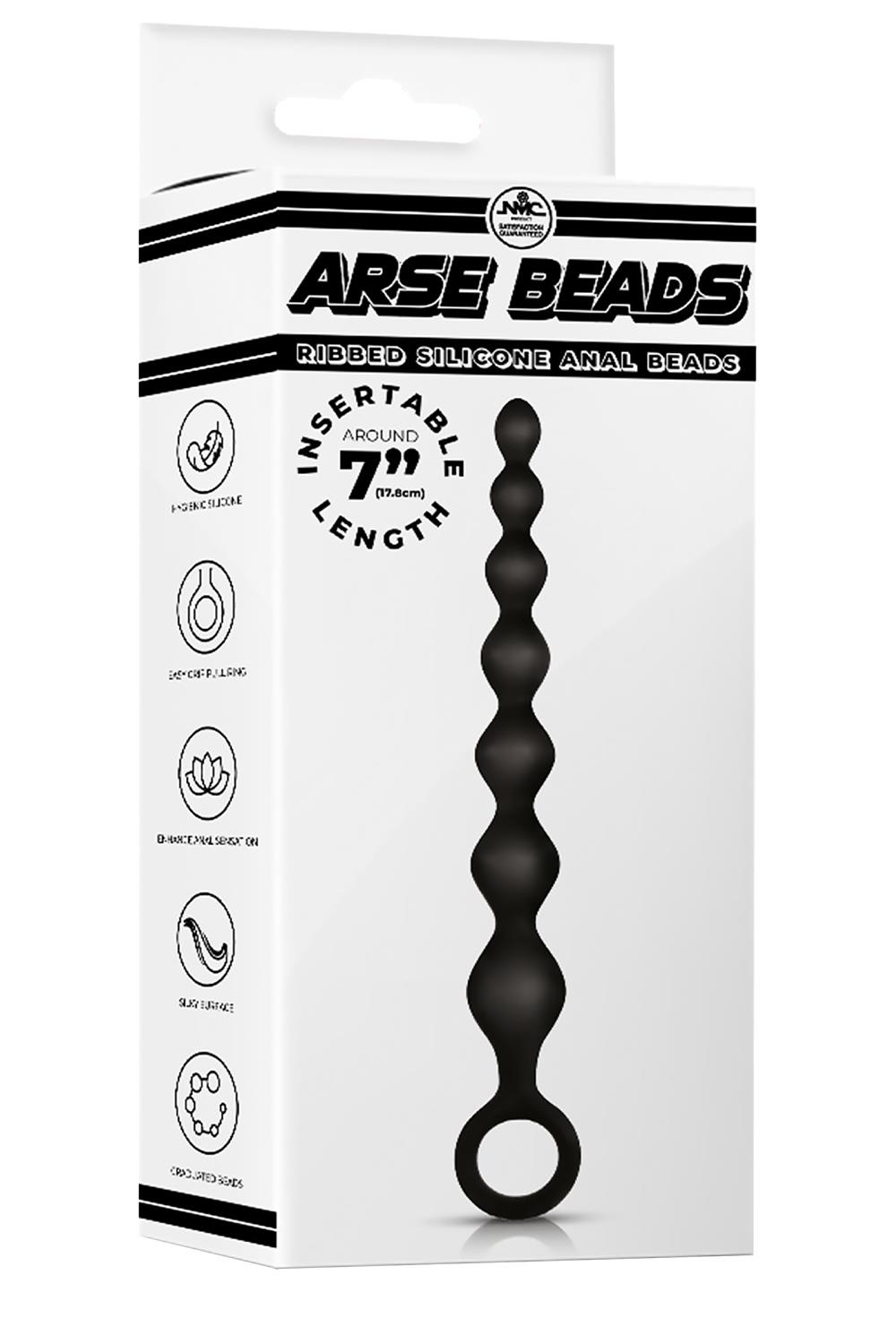NMC 7 INCH RIBBED SILICONE ANAL BEADS BLACK
