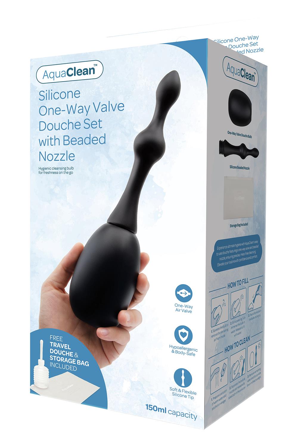 AQUACLEAN ONE WAY VALVE DOUCHE WITH ANAL BEAD NOZZLE 150ML