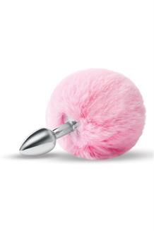 3 Inch Fluffy Bunny Metal Plug with Pink Tail