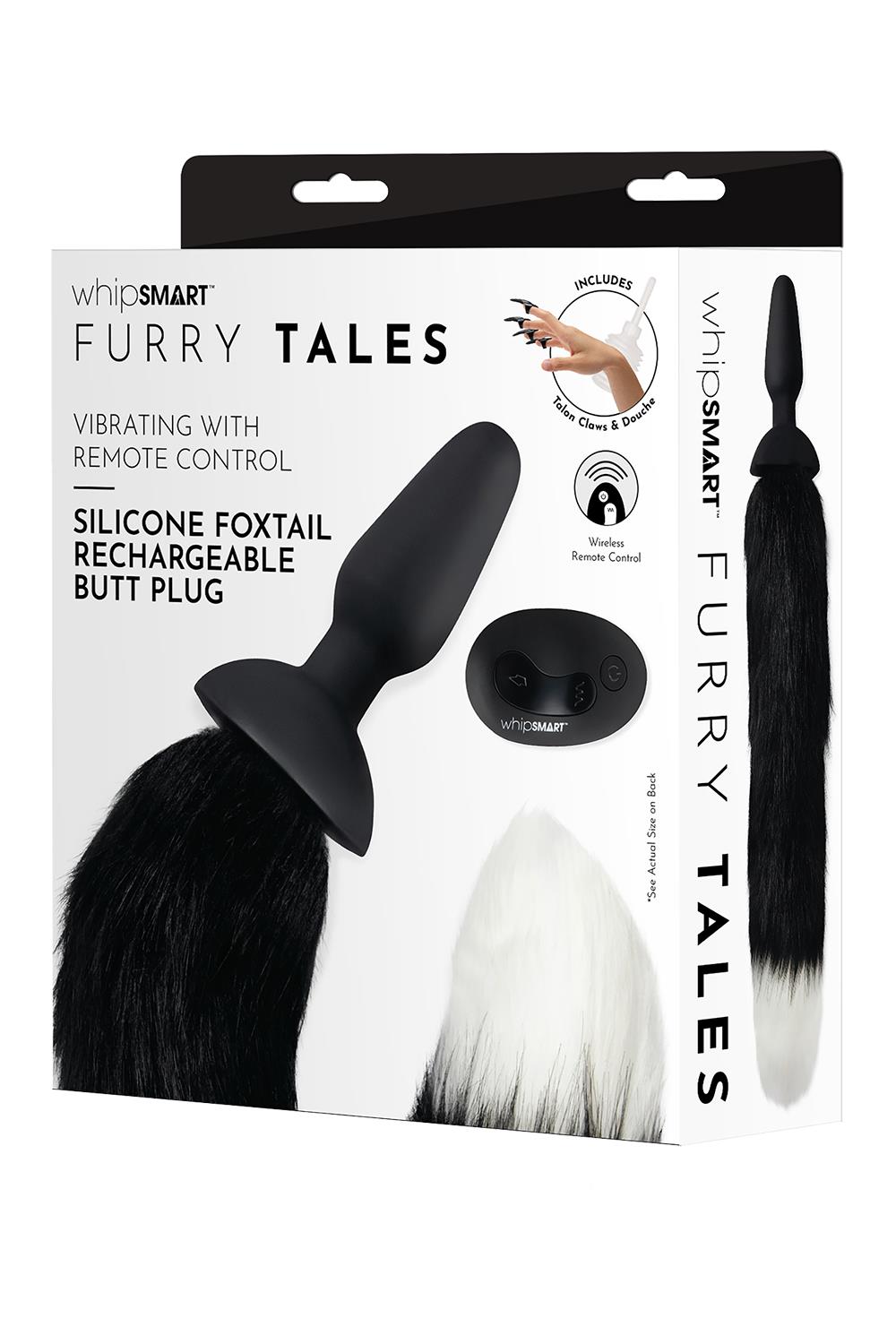 WHIPSMART 4.9 INCH SILICONE VIBRATING PLUG WITH 14 INCH BLACK INDOGO FOX TAIL