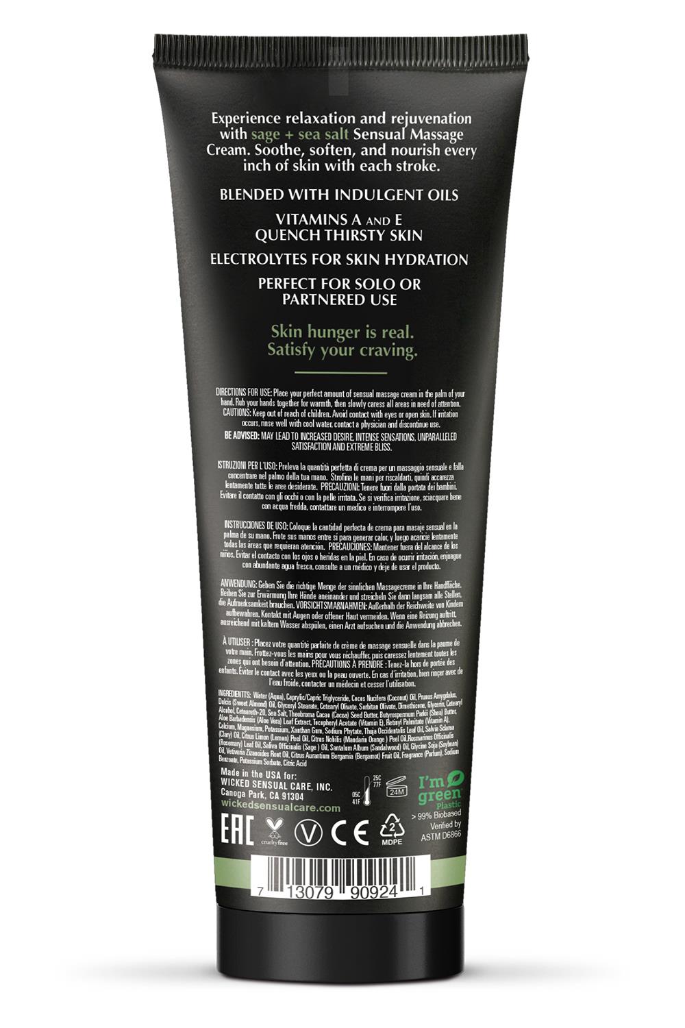 WICKED SENSUAL MASSAGE CREAM 120ML SAGE AND SEASALT SCENTED