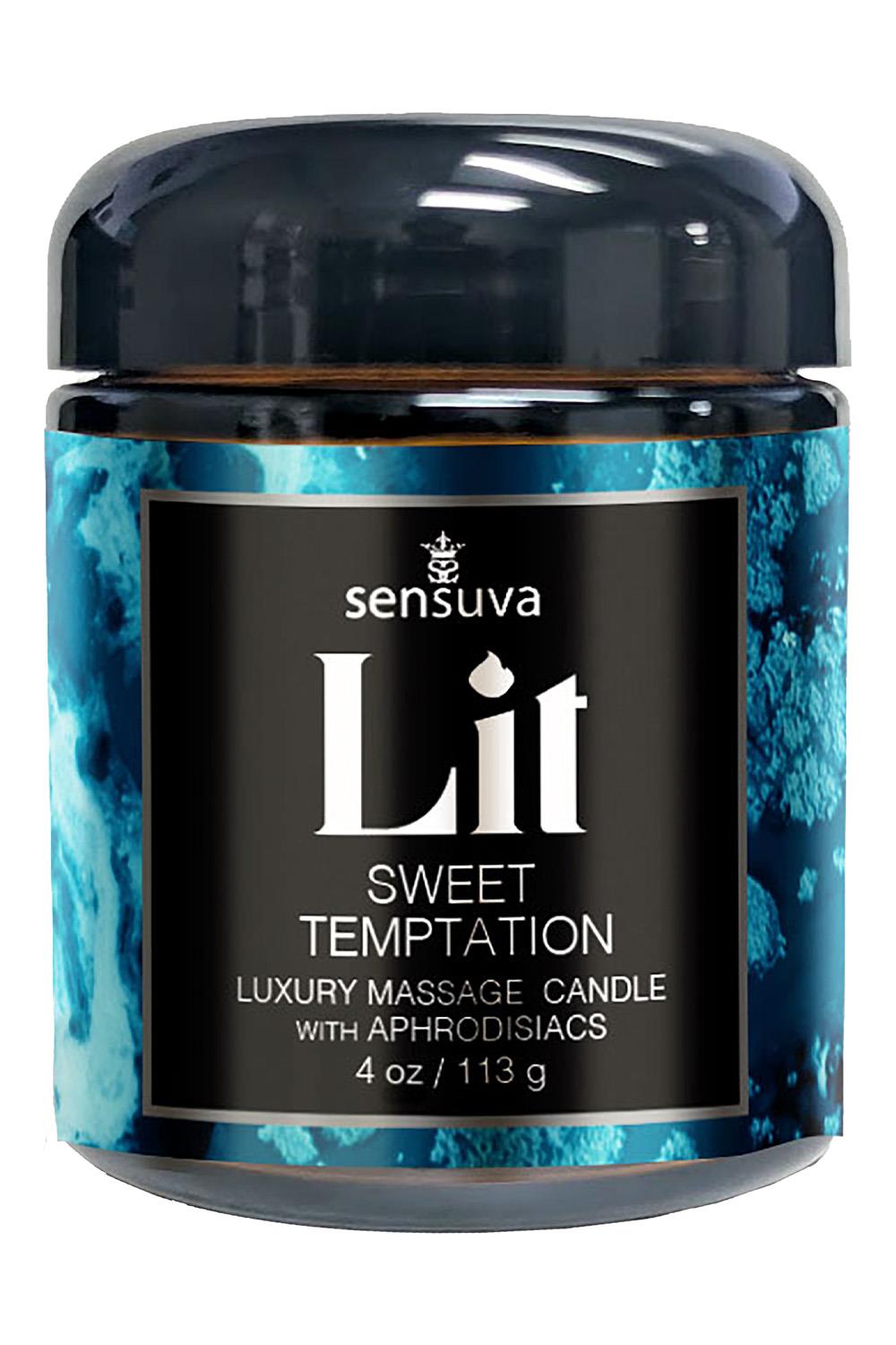 SENSUVA LIT SWEET TEMPTATION LUXURY MASSAGE CANDLE VANILLA, SUGAR AND SWEET PEA