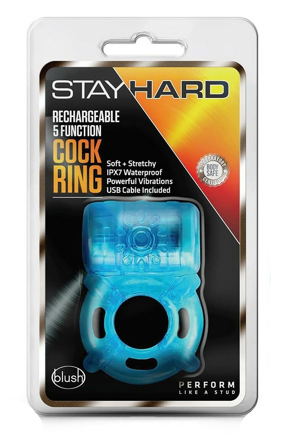 STAY HARD 5 FUNCTION COCK RING BLUE