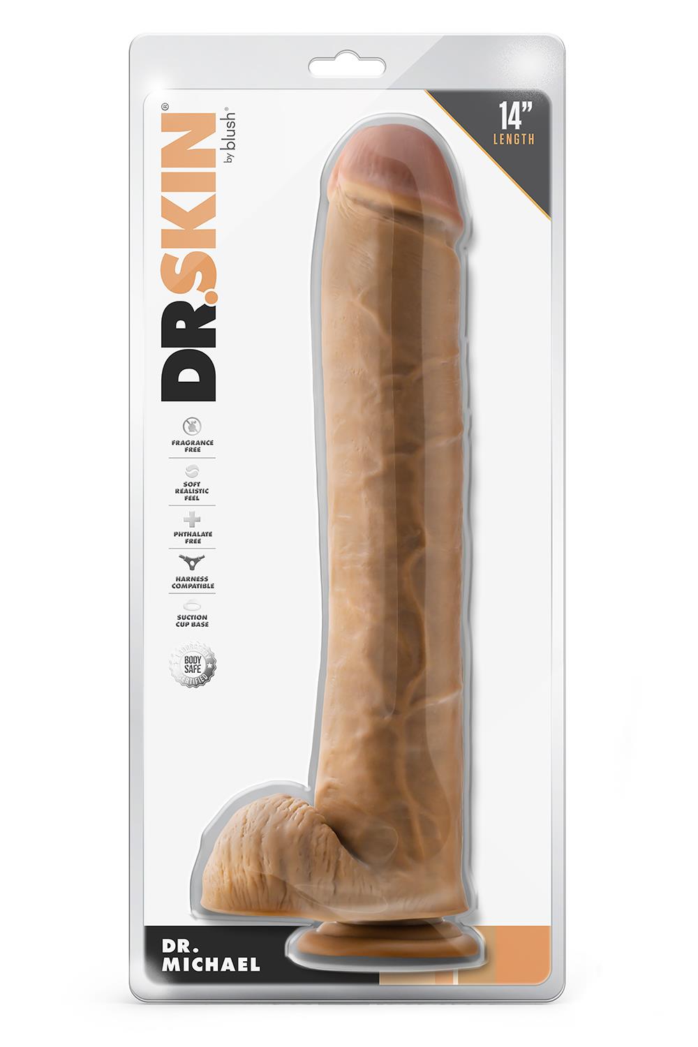DR. SKIN DR. MICHAEL 14 INCH DILDO WITH BALLS TAN
