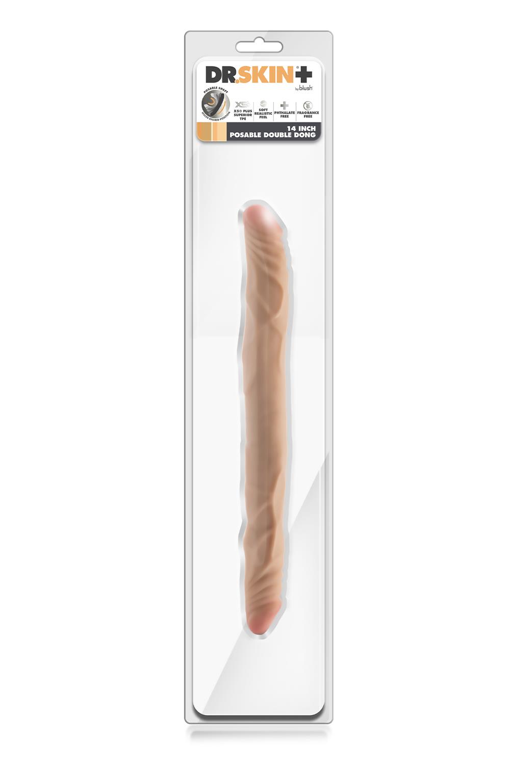 DR. SKIN PLUS 14” POSABLE DOUBLE DONG BEIGE