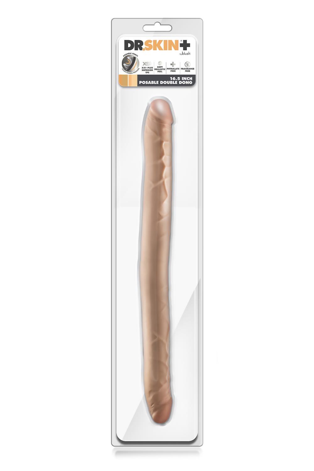 DR. SKIN PLUS 16.5” POSABLE DOUBLE DONG BEIGE
