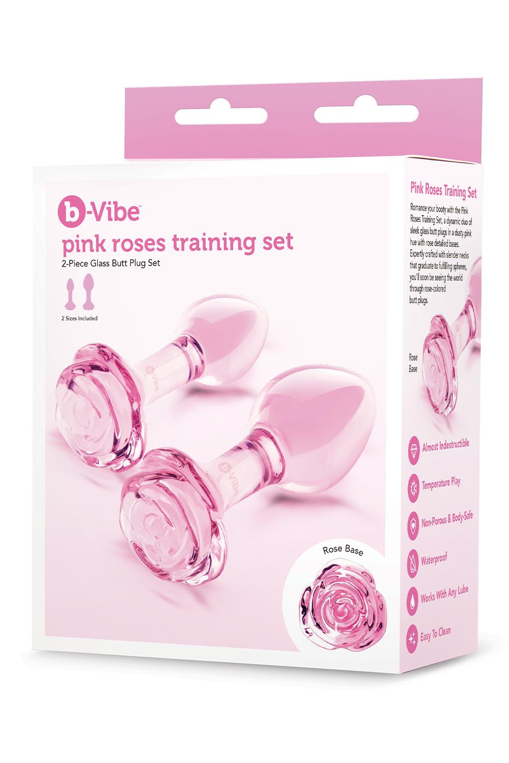 B-VIBE PINK ROSES GLASS BUTT PLUG TRAINING SET