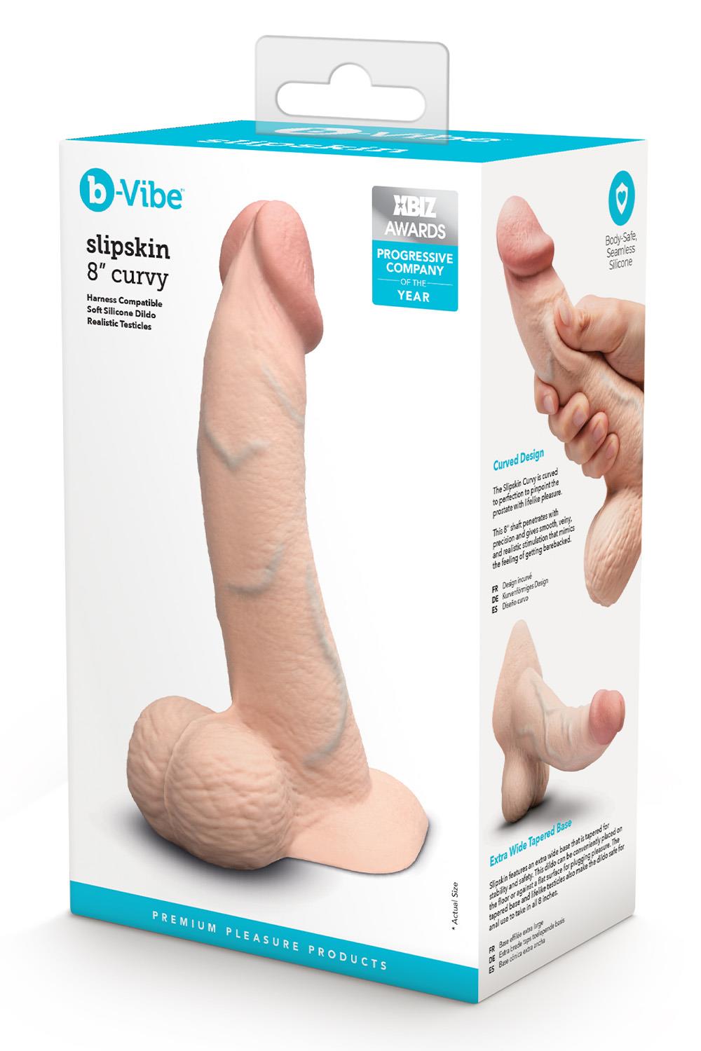 SLIPSKIN REALISTIC SILICONE DILDO 8 INCH CURVED CREAM