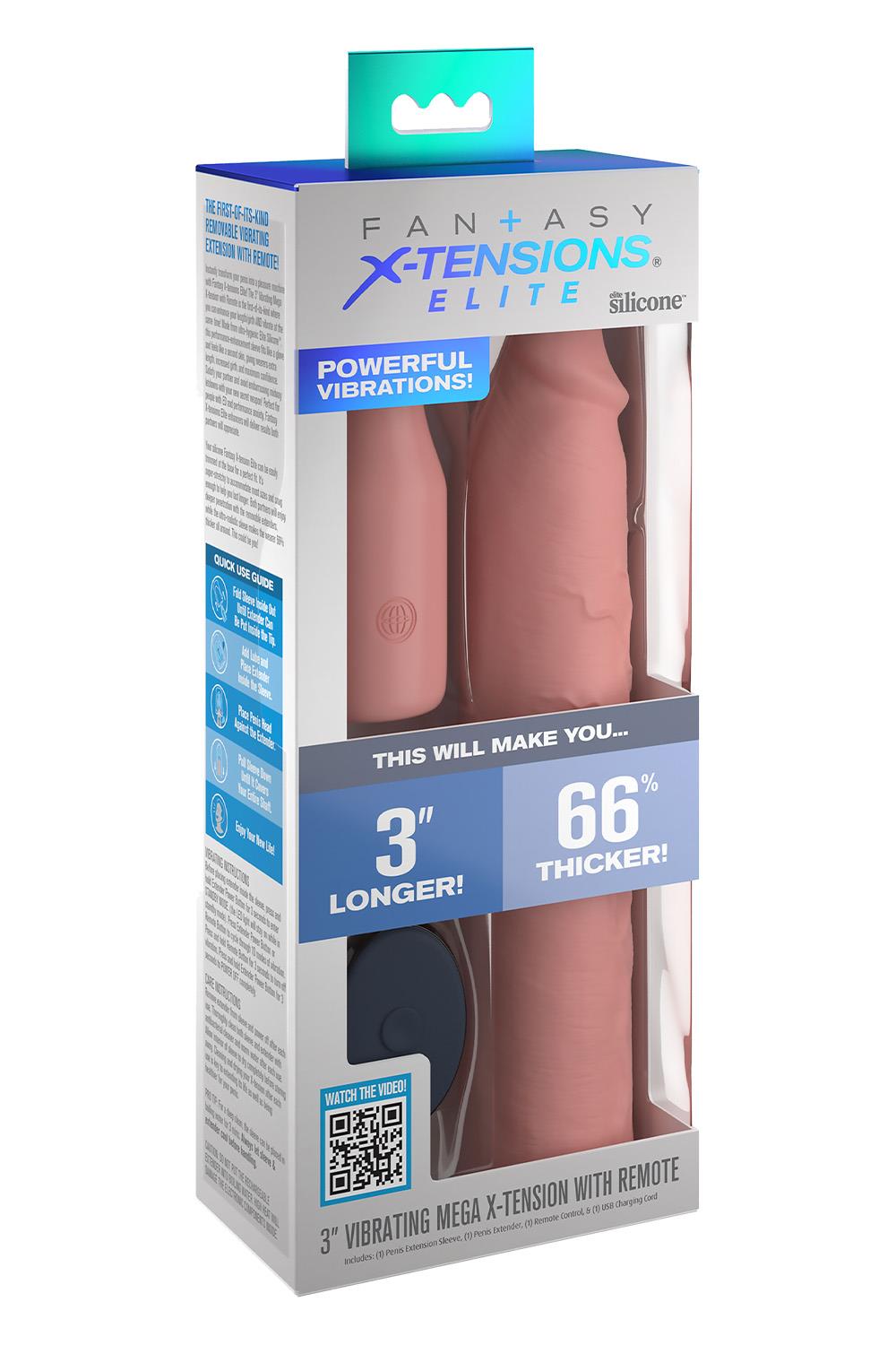 FANTASY X-TENSIONS ELITE 9 INCH SLEEVE VIBRATING 3 INCH PLUG WITH REMOTE LIGHT