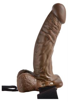 7 Inch Hollow Strap-On with Ball Brown