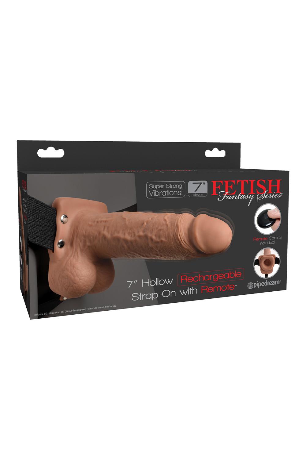 FETISH FANTASY SERIES 7 INCH HOLLOW STRAP-ON WITH REMOTE TAN