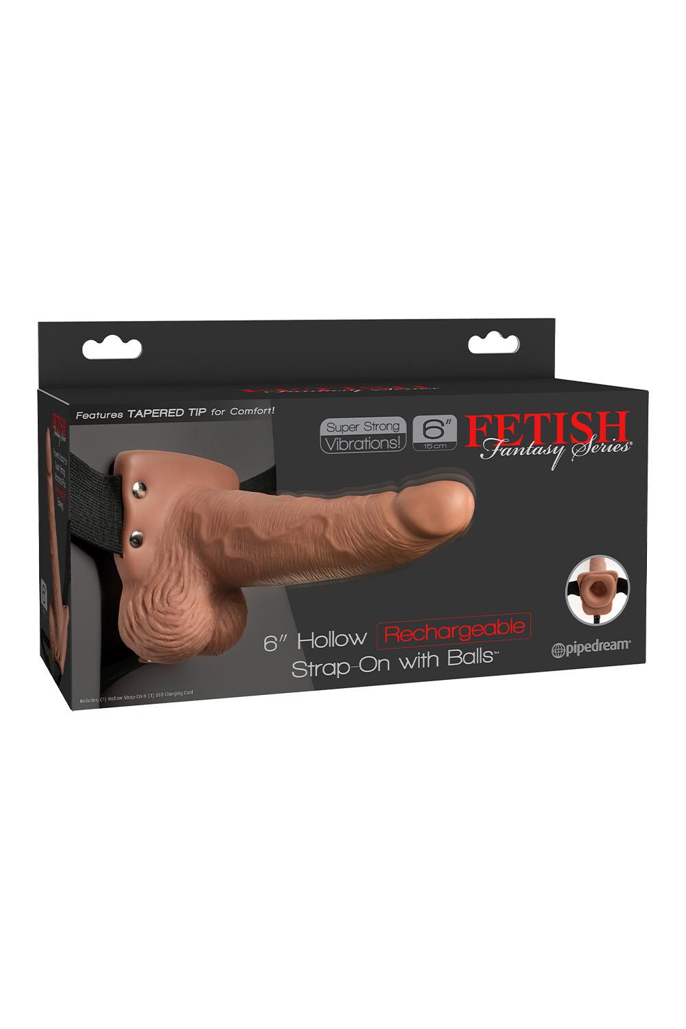 FETISH FANTASY SERIES 6 INCH HOLLOW RECHARGEABLE STRAP-ON WITH BALLS TAN