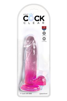 KING COCK CLEAR 7 INCH COCK WITH BALLS PINK