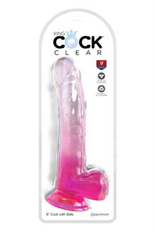 KING COCK CLEAR 9 INCH COCK WITH BALLS PINK