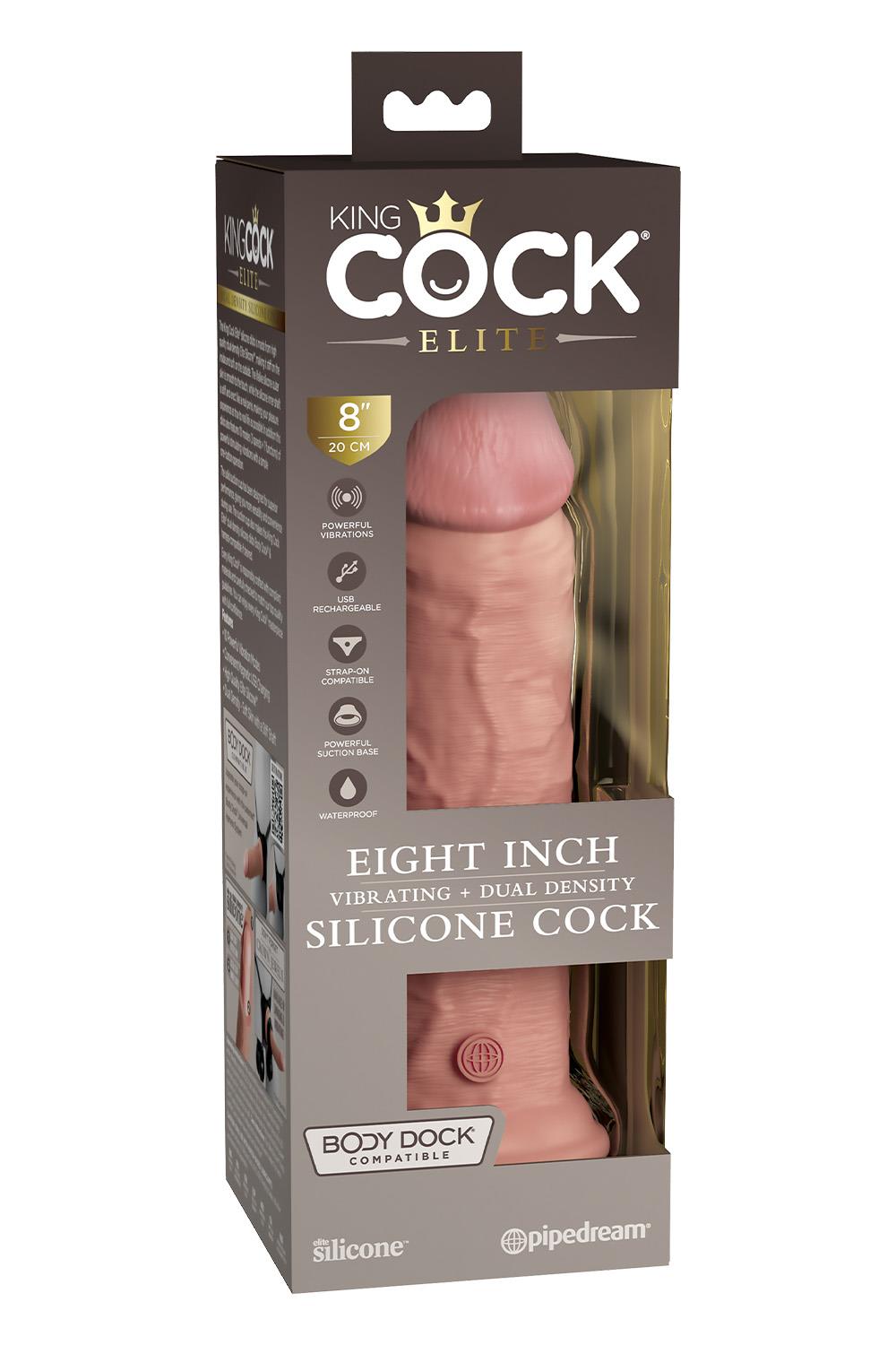 KING COCK ELITE 8 INCH DUAL DENSITY VIBRATING SILICONE COCK LIGHT