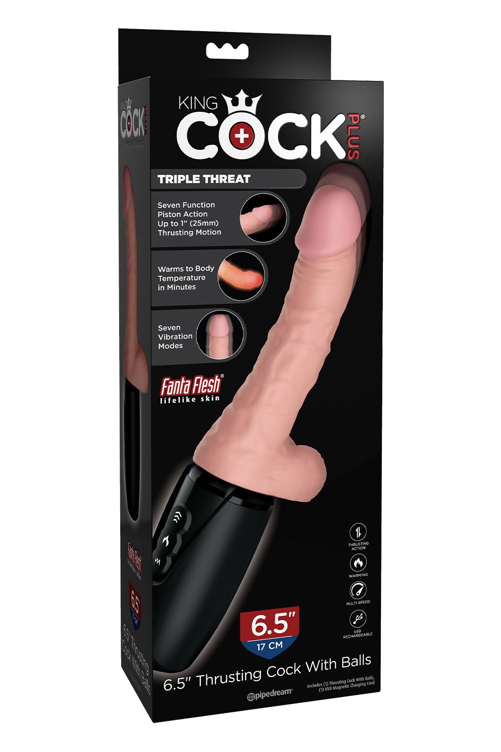 KING COCK PLUS 6.5 INCH THRUSTING COCK WITH BALLS - TRIPLE THREAT LIGHT