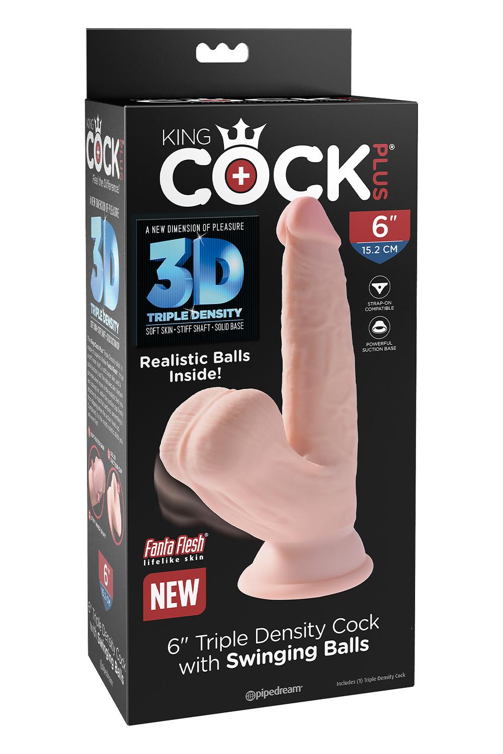 KING COCK PLUS 6 INCH TRIPLE DENSITY COCK WITH SWINGING BALLS LIGHT
