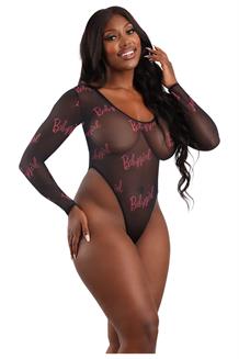 Babygirl High Mesh Bodysuit With Snap Closure Black