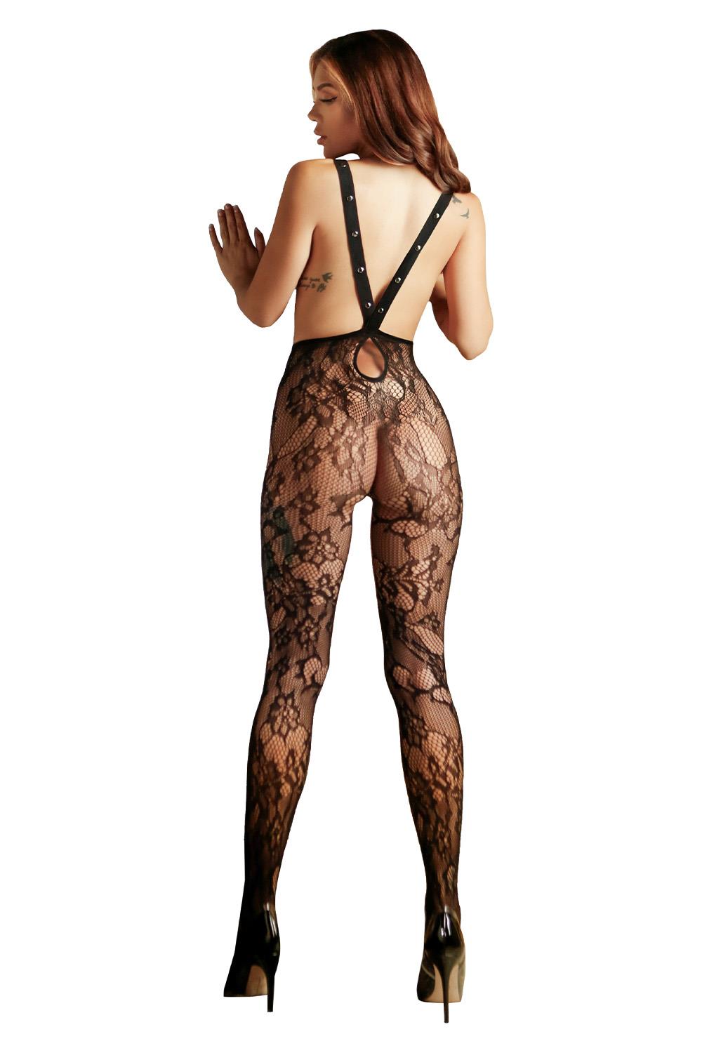 IN SUSPENSE LACE SUSPENDER STOCKINGS BLACK