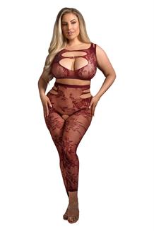 Undivided Attention Cut-Out Top & Crotchless Tights Burgundy