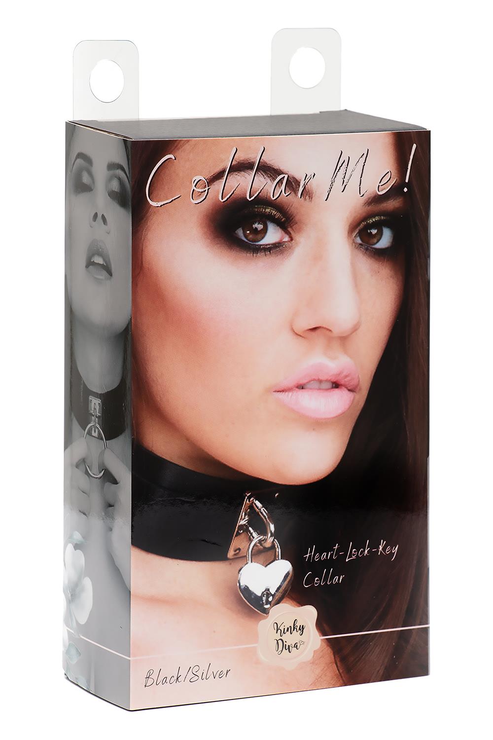 KINKY DIVA HEART LOCK & KEY COLLAR BLACK/SILVER