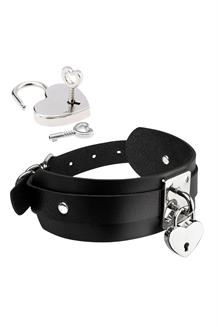 Heart Lock & Key Collar Black/Silver