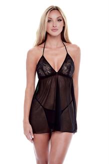 Eco Lace And Mesh Chemise Black