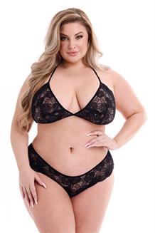 2 Pcs Eco Bra & Panty Set Black , Q