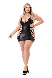 Strappy Wetlook Mini Dress Black, Q
